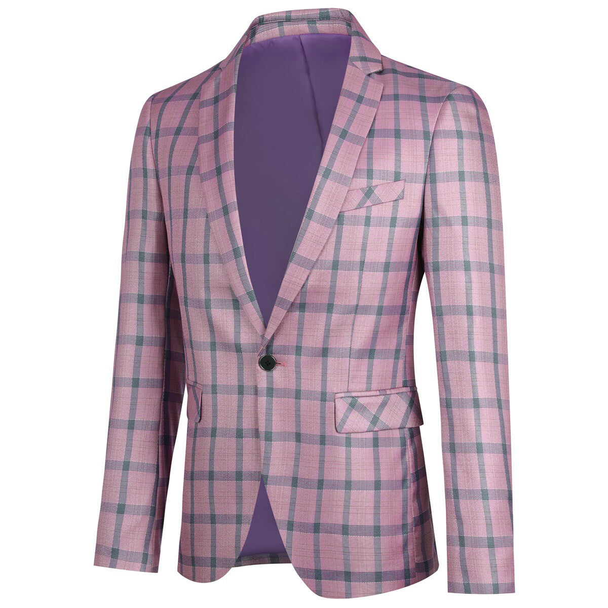 Mens Plaid Suit Blazer Slim Wedding Prom Jacket Purple