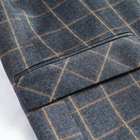 3-Piece Slim Fit Grey Plaid Modern Suit