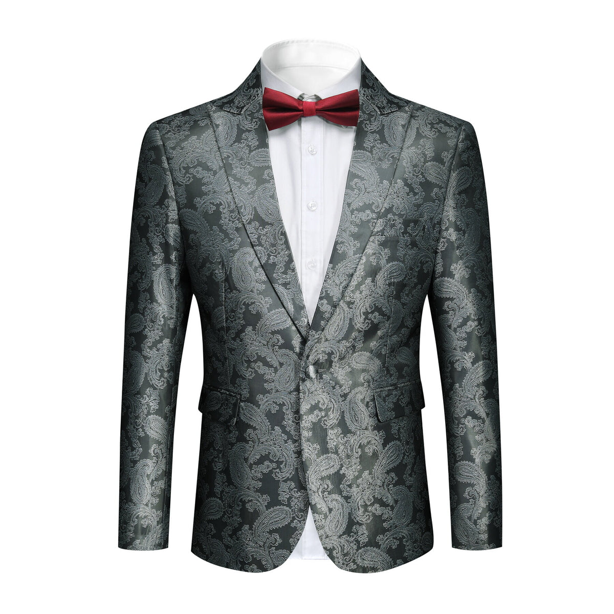 2-Piece Slim Fit Paisley Fashion Suit Grey