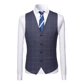 3-Piece Slim Fit Suit Plaid Casual Grey Suit
