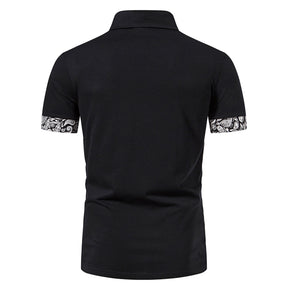 Men's Contrast Color Polo Collar Short Sleeve T-Shirt Black