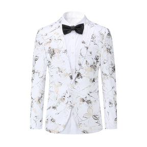 2-Piece Men's Single-Breasted Split Hem Printed Suit White