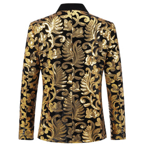 Gold Sequins Blazer Shawl Collar Blazer