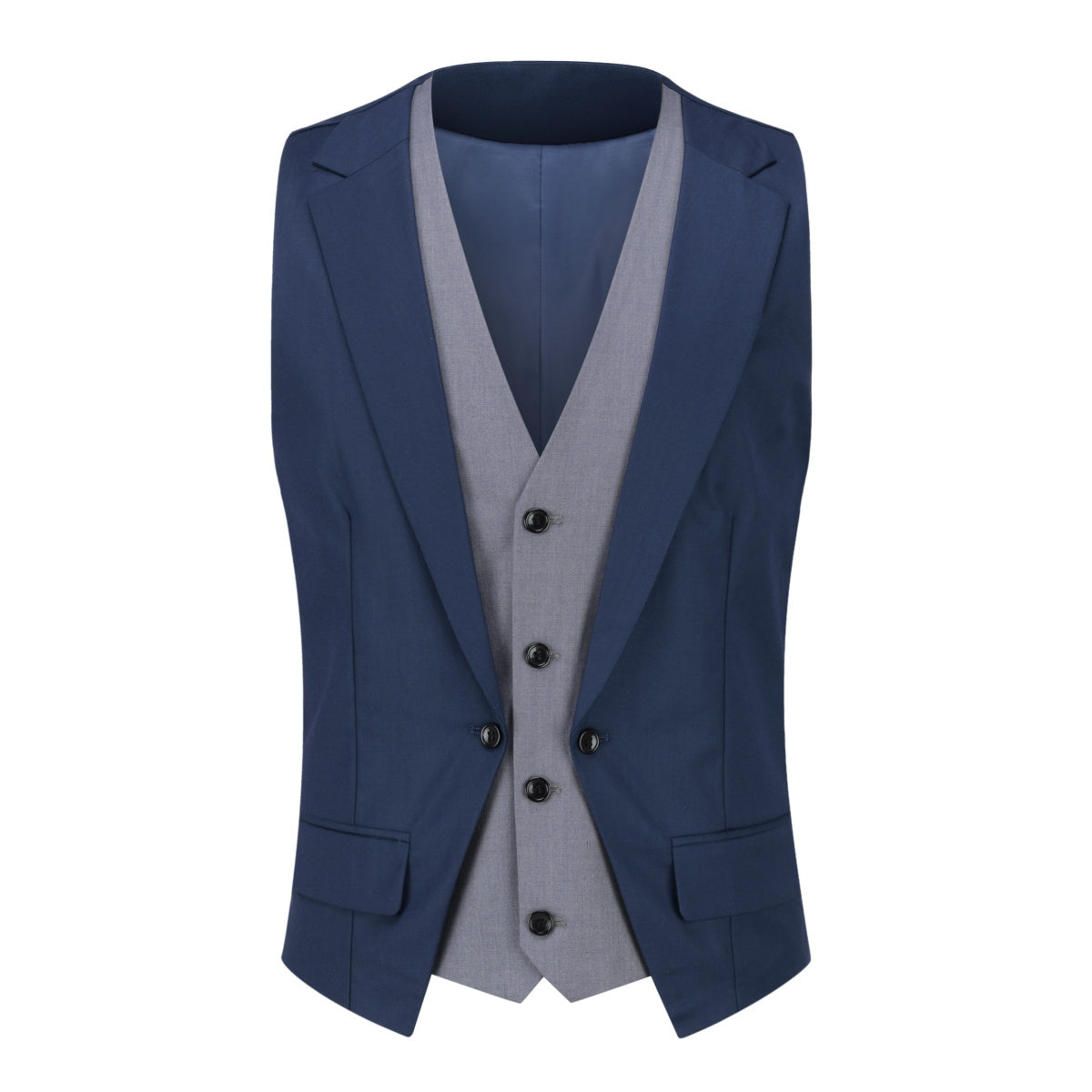 Men's Notched Lapel Patchwork Vest Navy - Cloudstyle