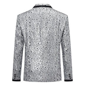 2-Piece Slim Fit Silver Sequin Fish Scales Suit