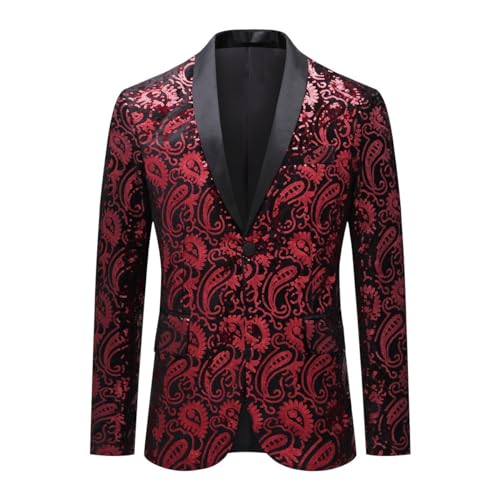 Cloudstyle Mens Paisley Shiny One Button Sequin Blazer Red & Blue