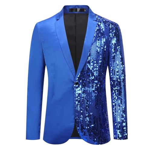 Cloudstyle Mens Stylish Dinner Tux Dress Blazer Slim Fit Sequin Blue & Red