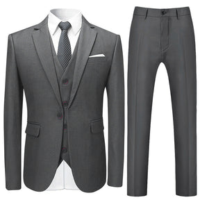 3-Piece Slim Fit Solid Color Jacket Smart Wedding Formal Suit Grey