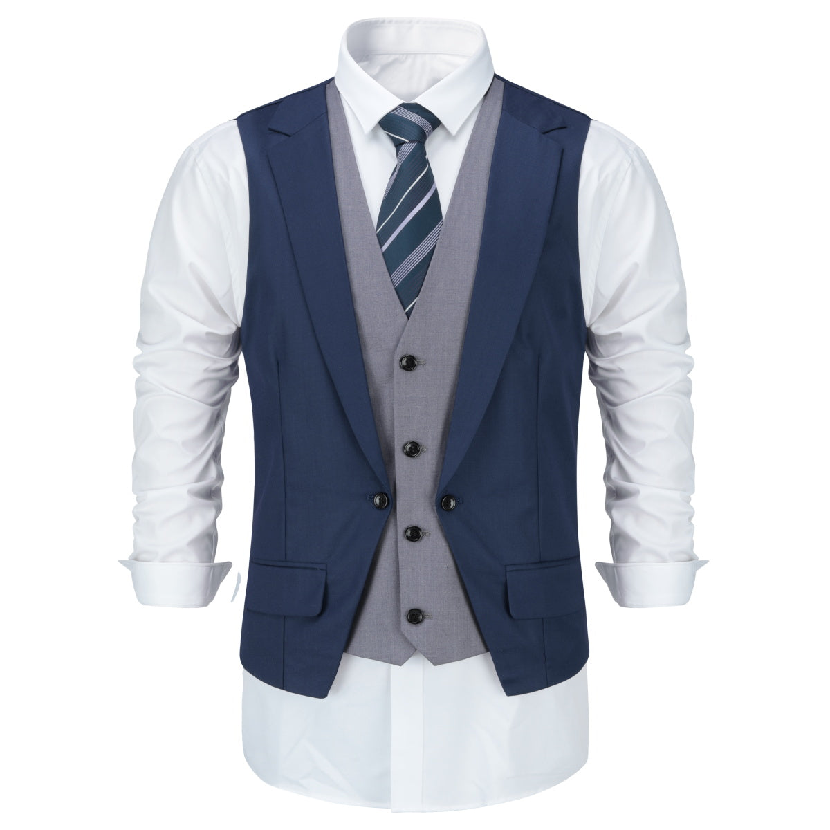 Men's Notched Lapel Patchwork Vest Navy - Cloudstyle