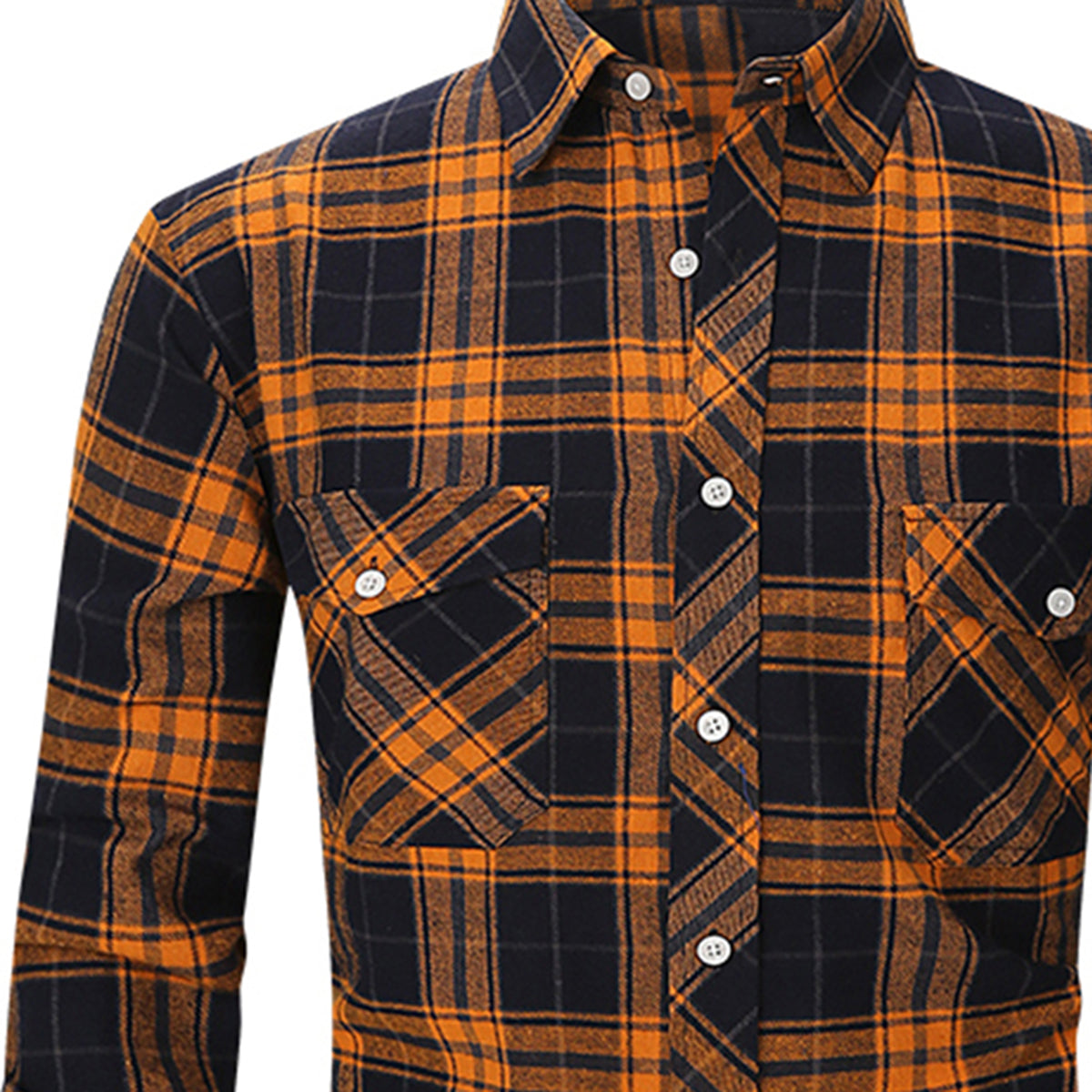 Men's Lapel Paid Long-sleeved Shirt Green and Black