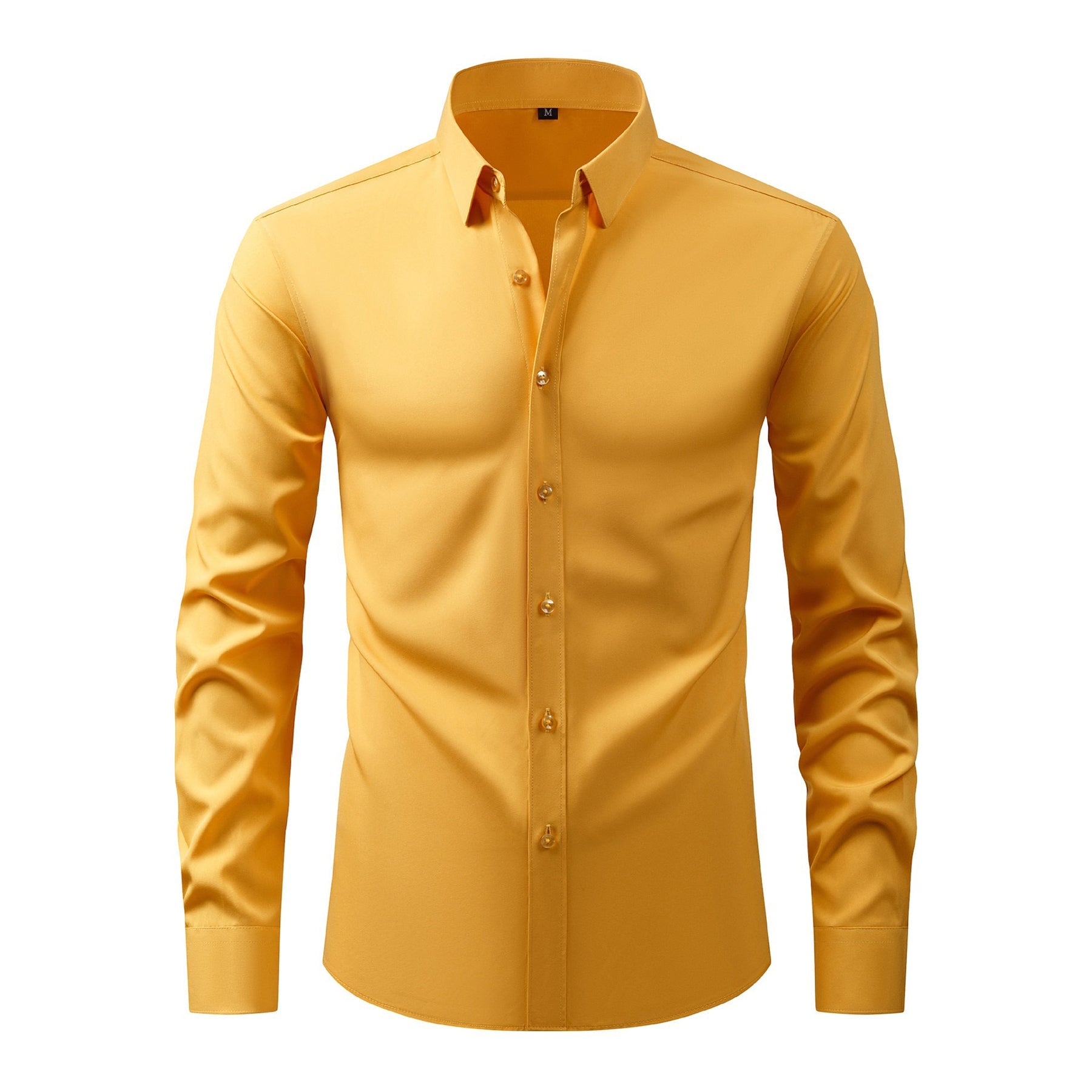Men's Solid Square Neck Fitted Business Long-Sleeved Shirt Pink