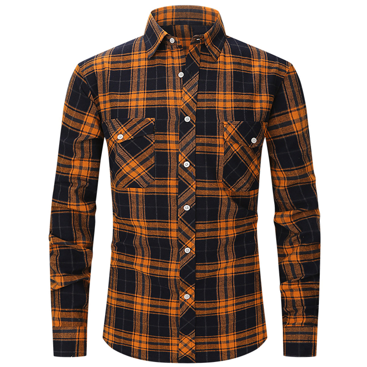 Men's Lapel Paid Long-sleeved Shirt Green and Black
