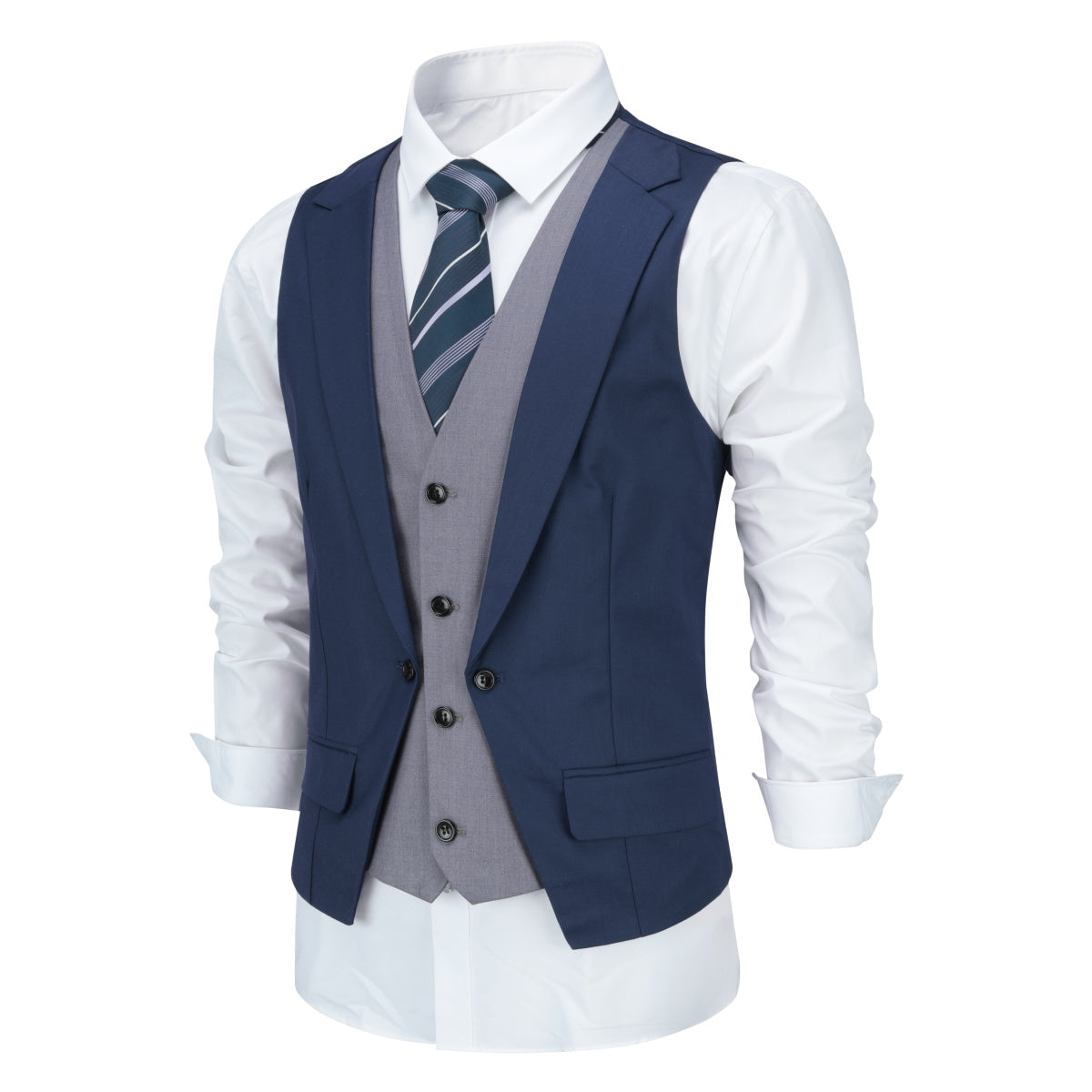 Men's Notched Lapel Patchwork Vest Navy - Cloudstyle