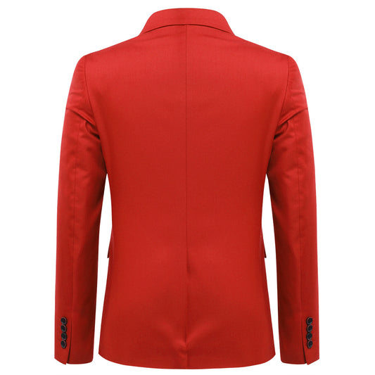 3-Piece Slim Fit Solid Color Jacket Smart Wedding Formal Suit Red - Cloudstyle