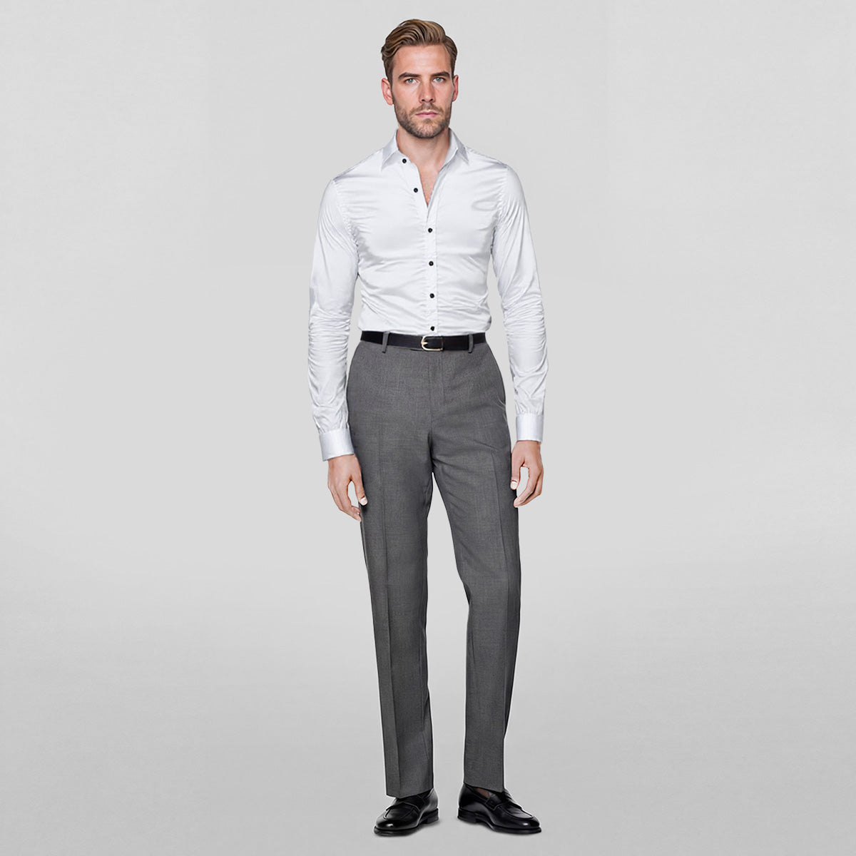 Men's Casual Fashion Shiny Long Sleeve Lapel Shirt White - Cloudstyle
