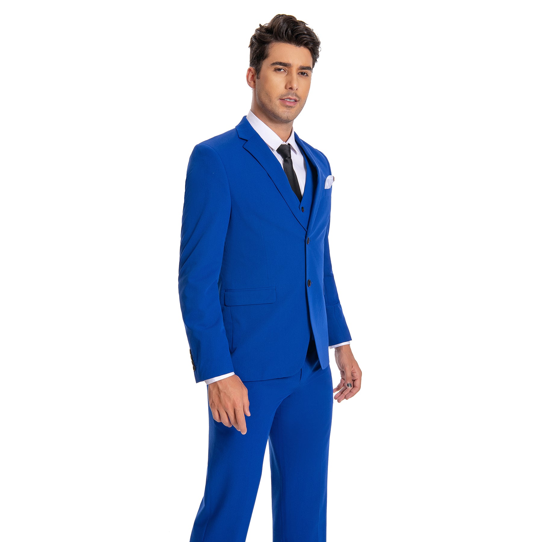 3-Piece Men's Solid 2-Button Suit Royal Blue - Cloudstyle