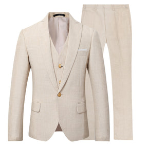 Mens 3 Piece Linen Suit Set Blazer Jacket Tux Vest Suit Pants