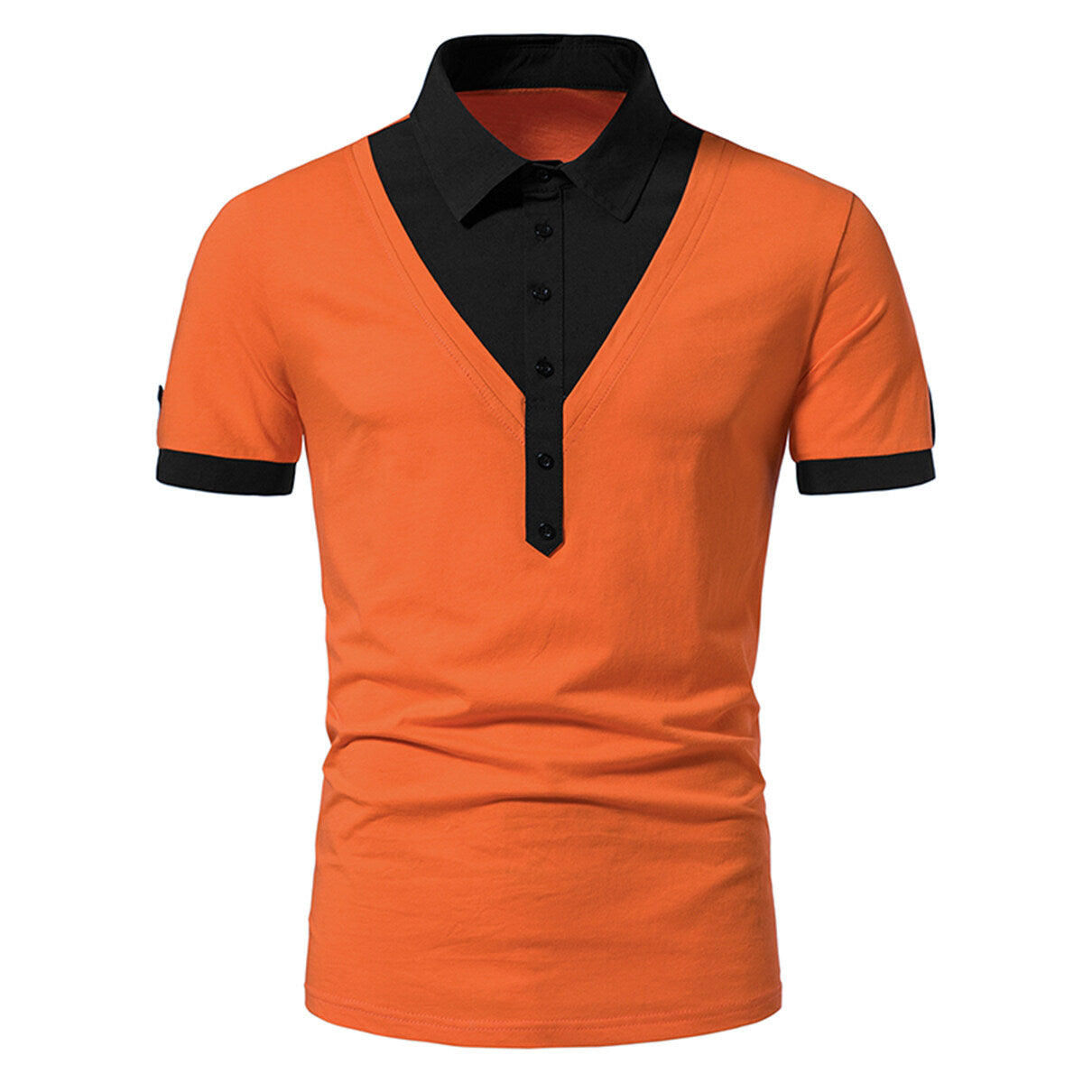 Men's Colorful Patchwork Polo Neck Short Sleeve T-Shirt Orange