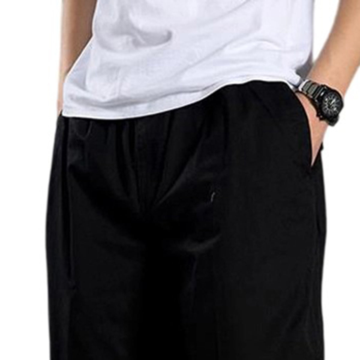 Men's Solid High-Waisted Straight-Leg Loose Casual Pants Khaki