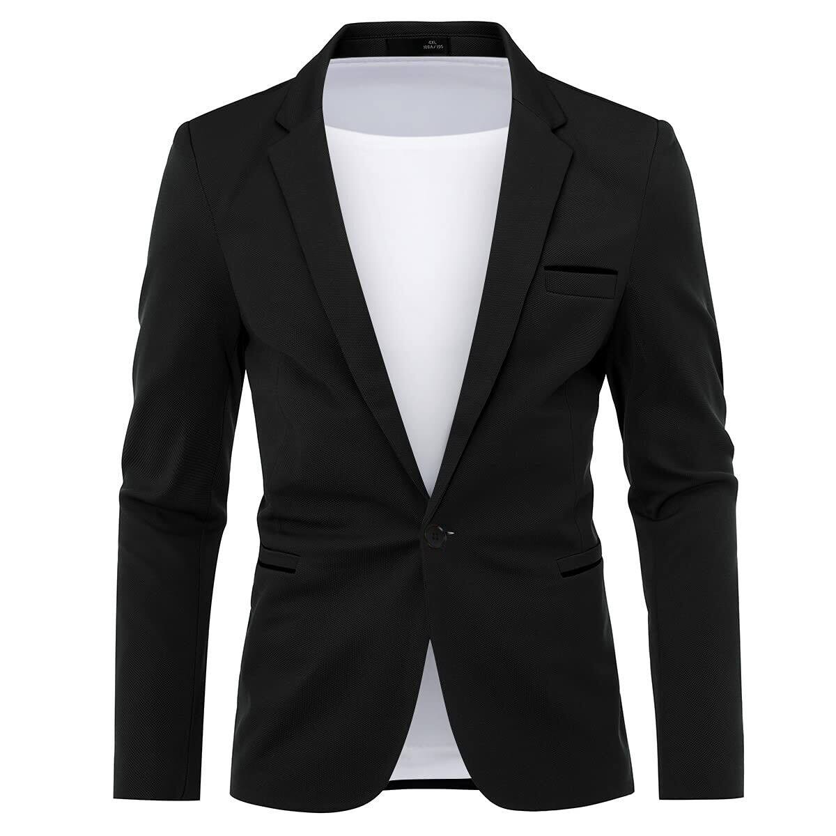 Men's Suit Jacket Slim Fit Coat Business Daily Blazer Black