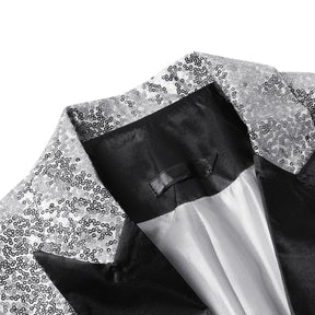 Silver Shiny Sequin Jacket Party Tuxedo Blazer