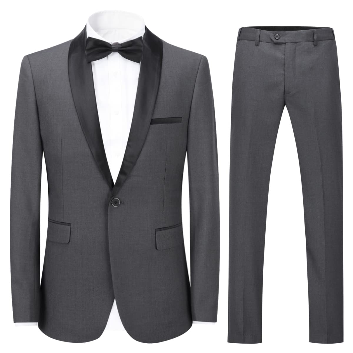 2-Piece Slim Fit One Button Casual Grey Suit