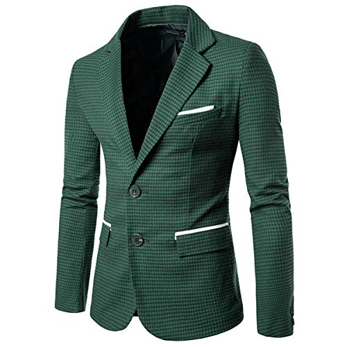Mens Slim Fit Suit Single Breasted Wedding Suit Jacket Houndstooth Blazer Green