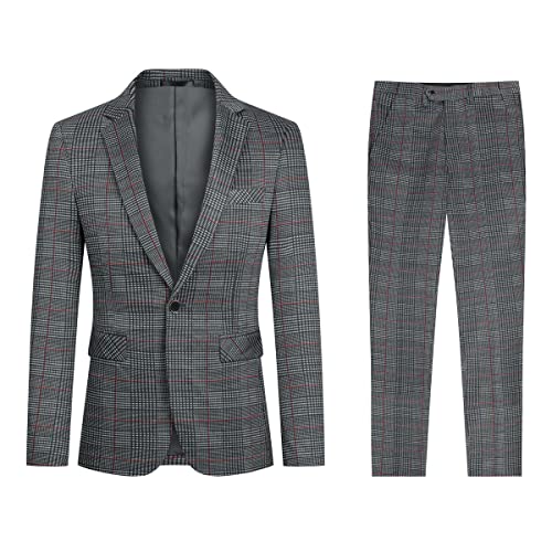 Plaid Stripe Suit Slim Fit 2-Piece Casual Suit Red and Black