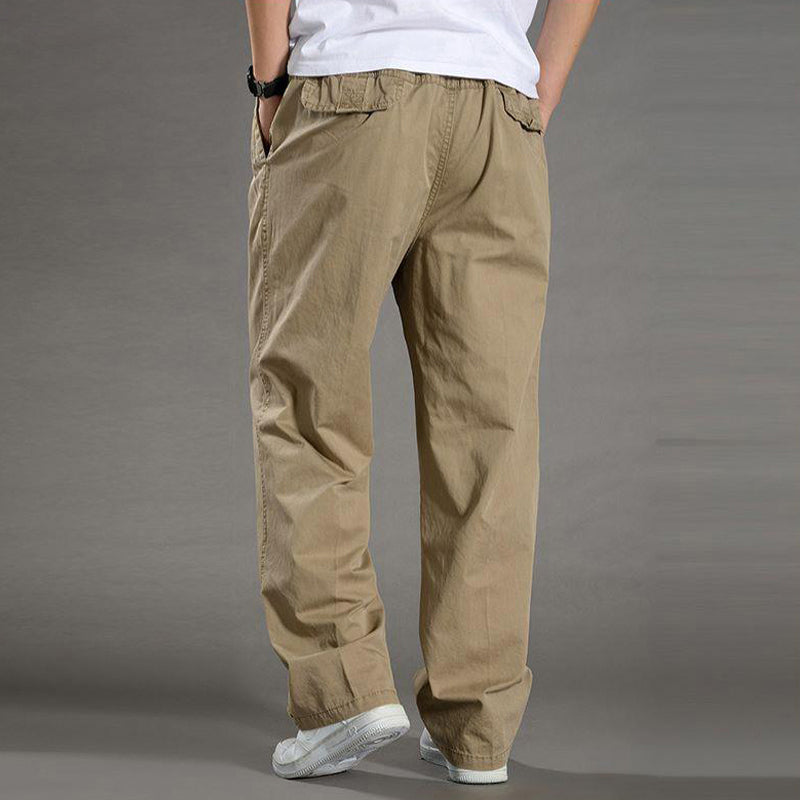 Men's Solid High-Waisted Straight-Leg Loose Casual Pants Khaki
