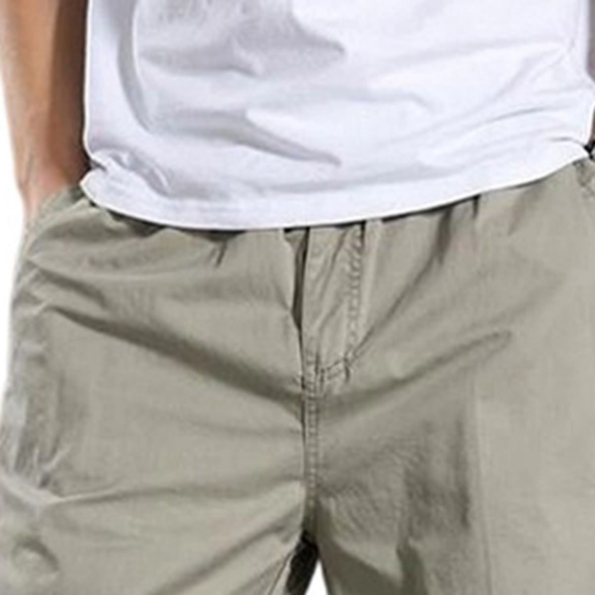 Men's Solid High-Waisted Straight-Leg Loose Casual Pants Khaki