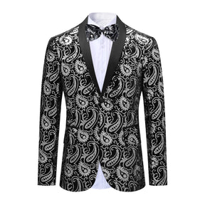 Men's Floral Sequined Single-Breasted Blazer Silver
