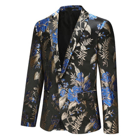 Men's Printed Lapel One Button Blazer Dark Blue