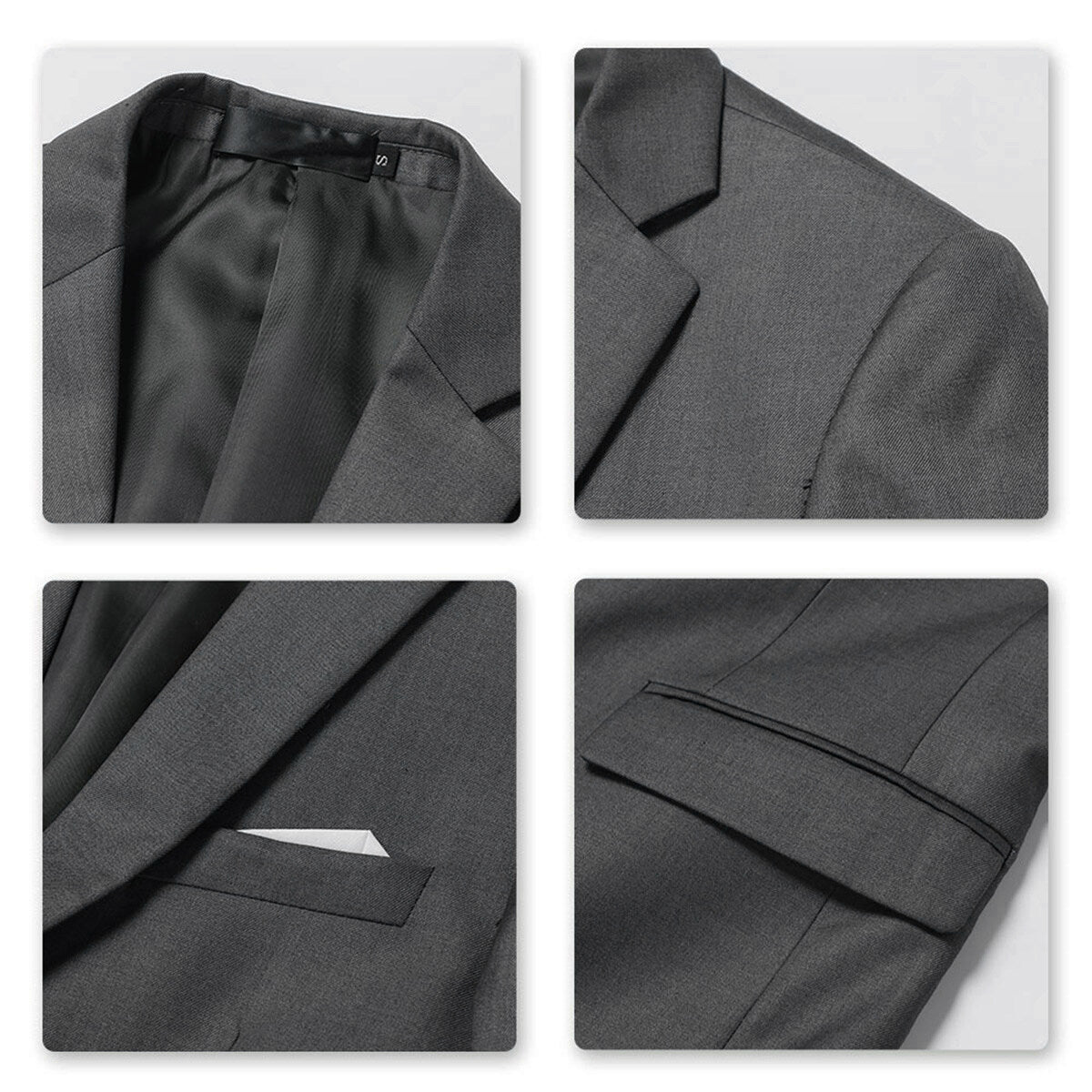 3-Piece Slim Fit Solid Color Jacket Smart Wedding Formal Suit Grey - Cloudstyle