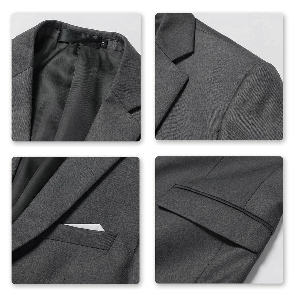 3-Piece Slim Fit Solid Color Jacket Smart Wedding Formal Suit Grey