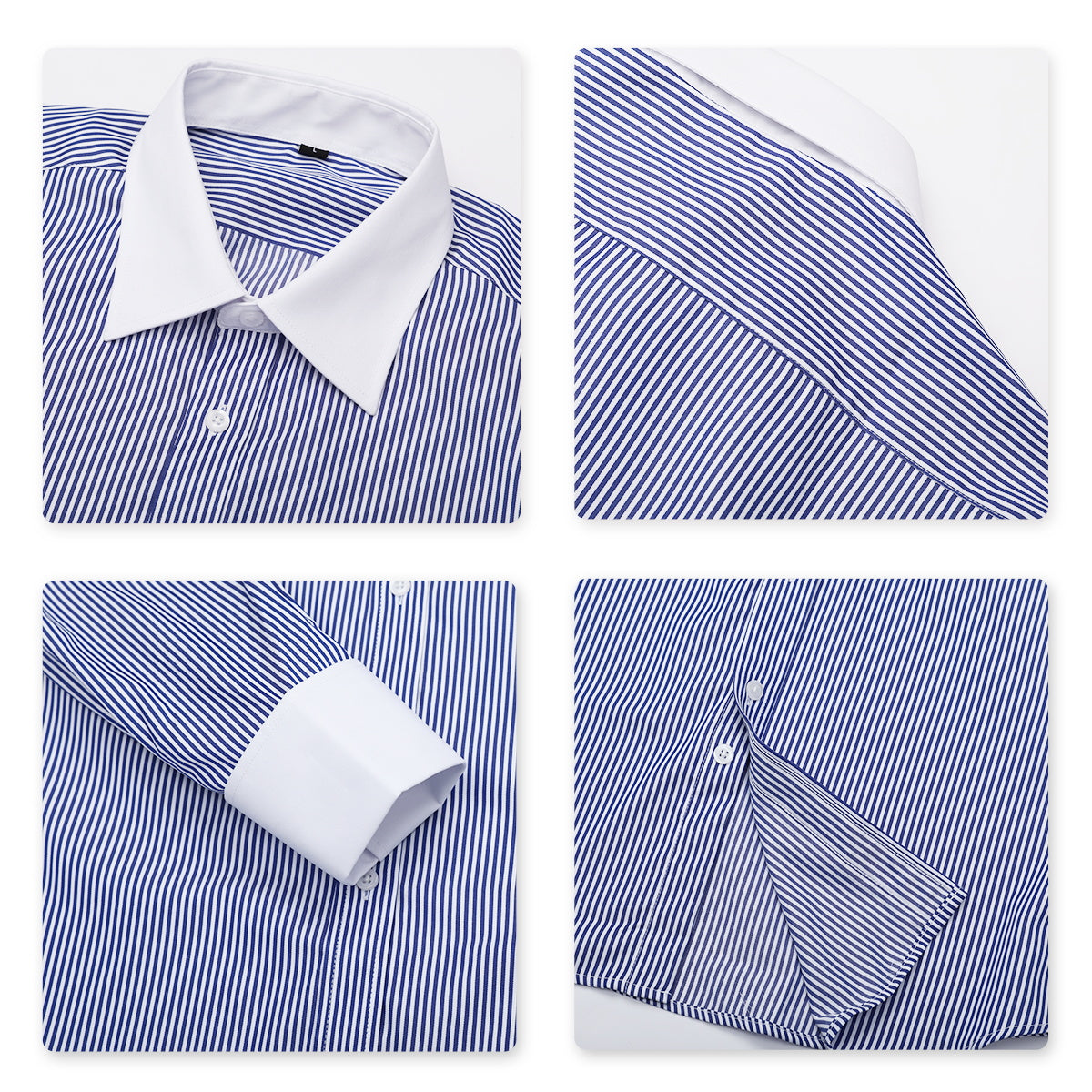 Men's Dress Shirt Slim Fit Button Down Stripe Checked Shirt Navy - Cloudstyle