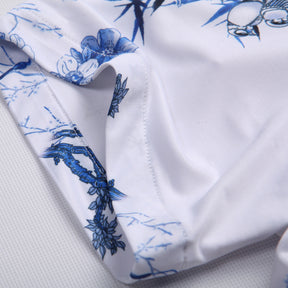 Trendy Men's Printed Short-Sleeve Floral Shirt Blue