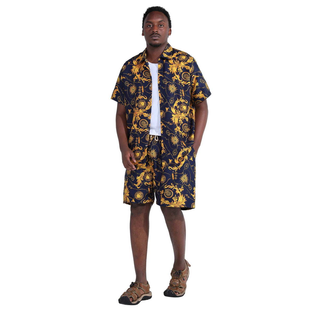 Mens 2-Piece Hawaii Print Style Summer Suit
