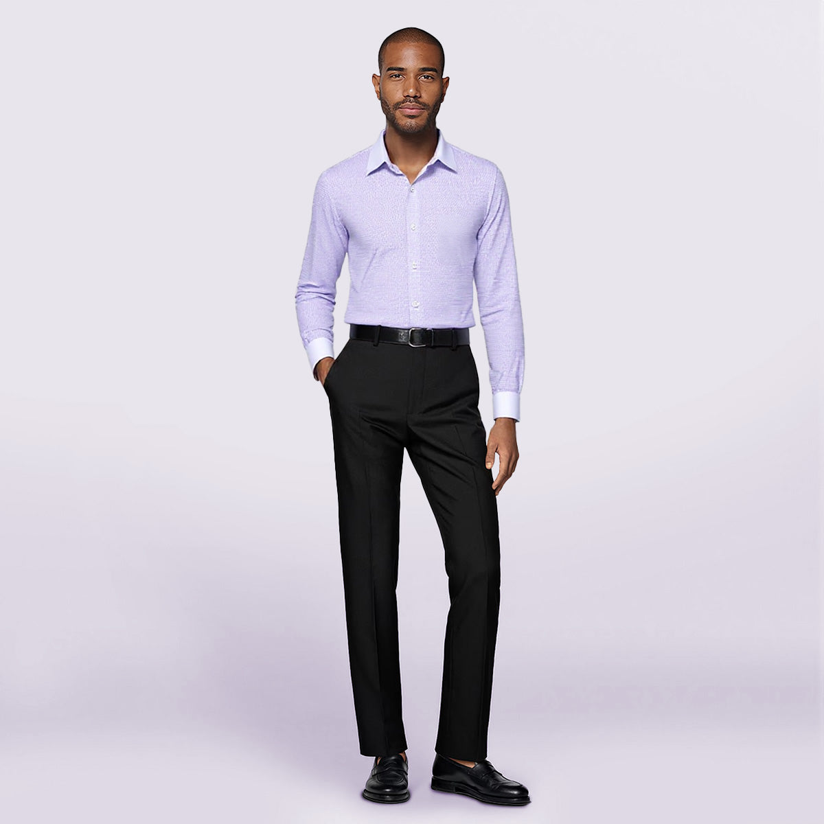 Men's Dress Shirt Slim Fit Button Down Stripe Checked Shirt Light Purple - Cloudstyle