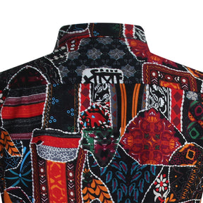 Stylish Men's Floral Print Collar Short Sleeve Shirt Red