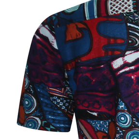 Stylish Men's Floral Print Collar Short Sleeve Shirt Blue