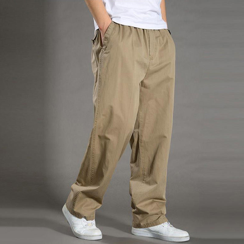 Men's Solid High-Waisted Straight-Leg Loose Casual Pants Khaki