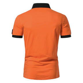 Men's Colorful Patchwork Polo Neck Short Sleeve T-Shirt Orange