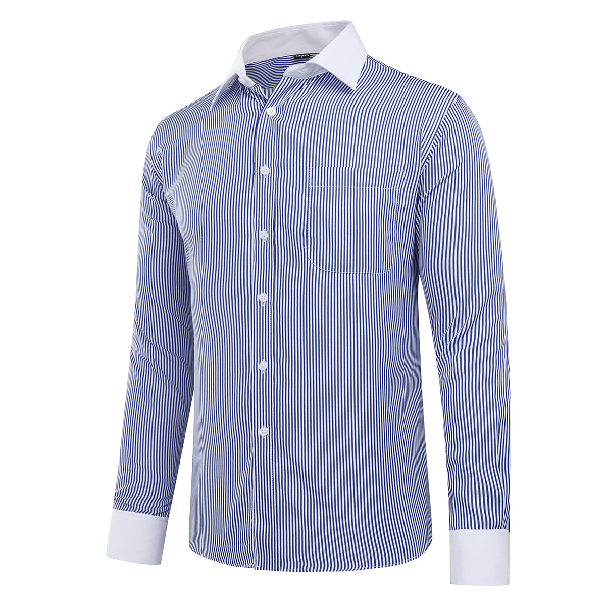 Men's Dress Shirt Slim Fit Button Down Stripe Checked Shirt Navy - Cloudstyle