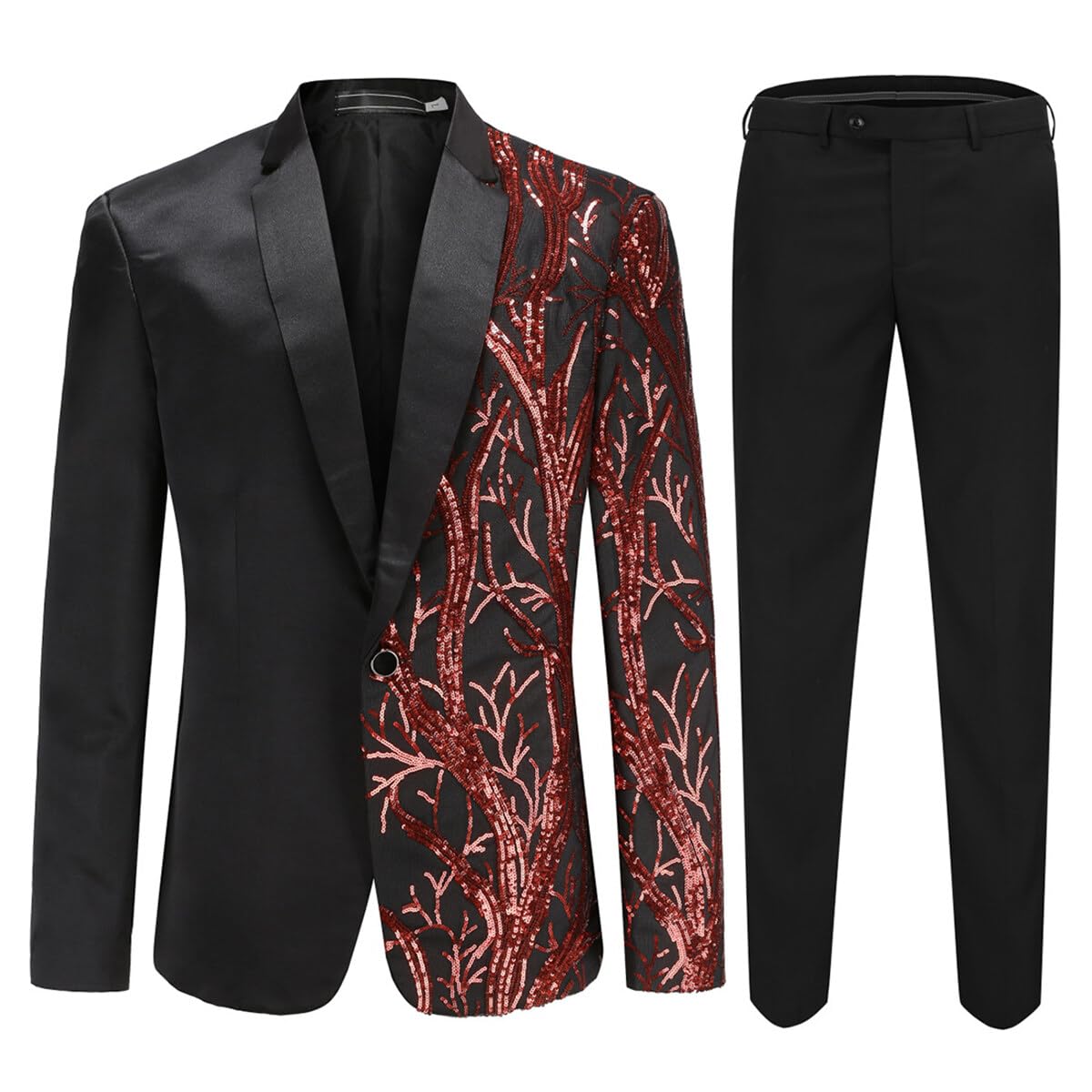 Cloudstyle Mens 2-Piece Suit 1 Button Prom Suit Stylish Sequin Dinner Tux Red