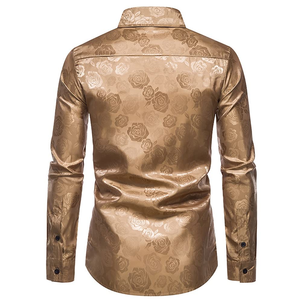Men's Slim Fit Rose Printed Fashion Casual Shirt Khaki - Cloudstyle