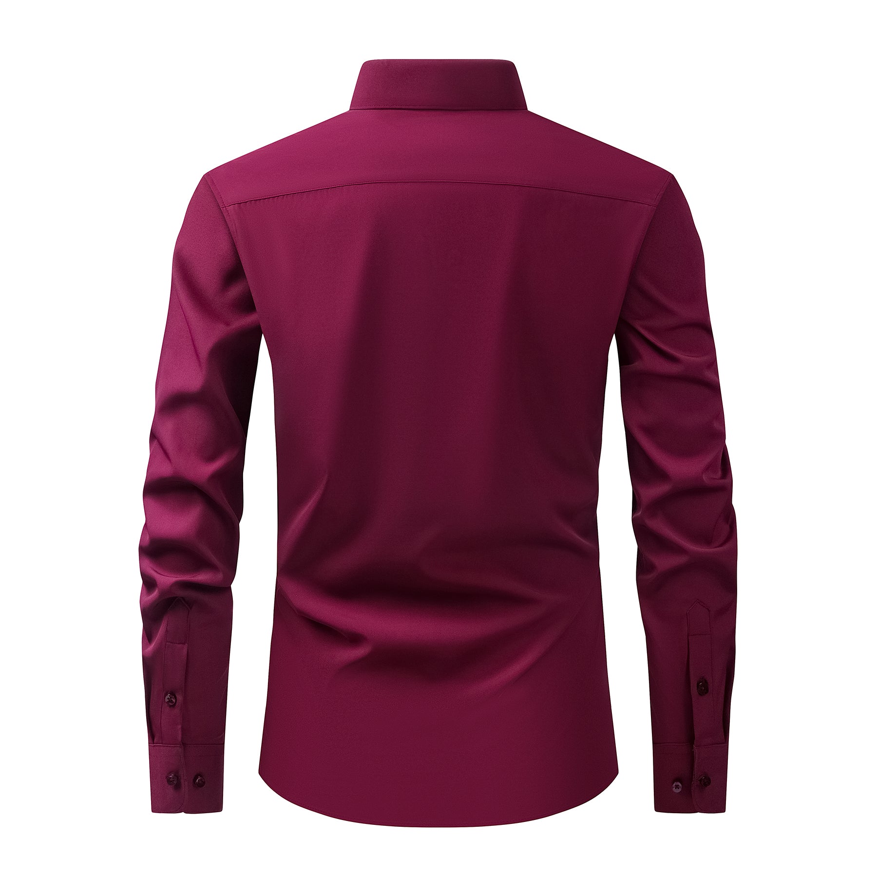 Men's Solid Square Neck Fitted Business Long-Sleeved Shirt Pink