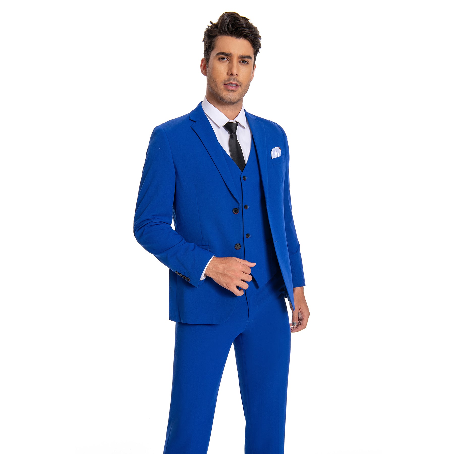 3-Piece Men's Solid 2-Button Suit Royal Blue - Cloudstyle