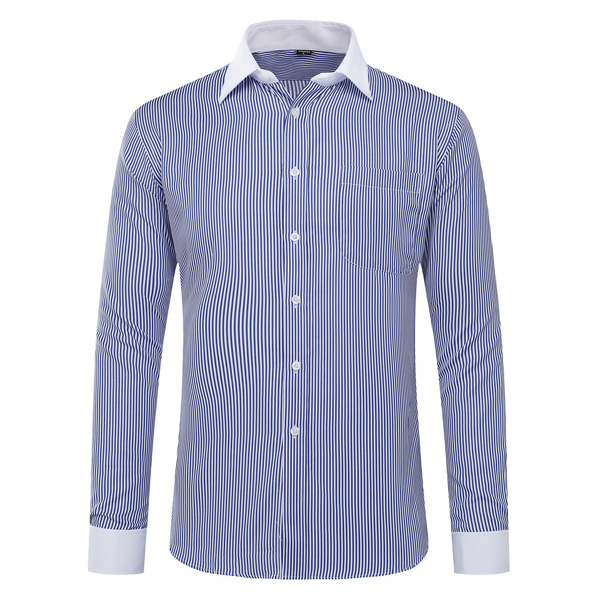 Men's Dress Shirt Slim Fit Button Down Stripe Checked Shirt Navy - Cloudstyle