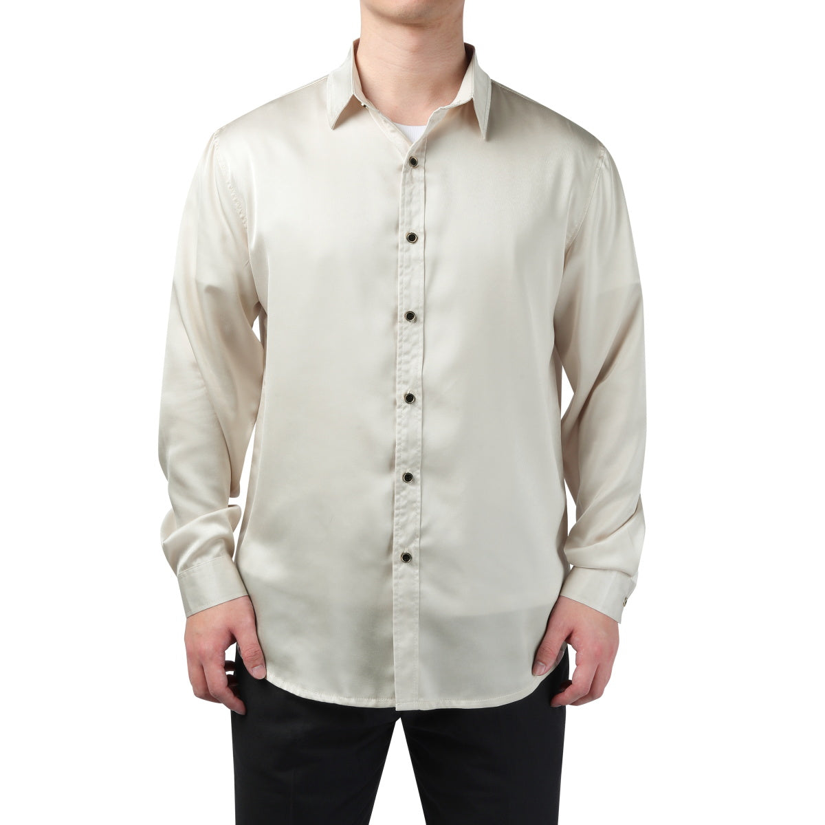 Luxury Solid-Colored Men's Dress Shirt Beige