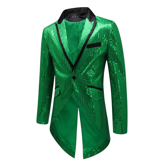Green Sequin Decorated Swallowtail Coat - Cloudstyle